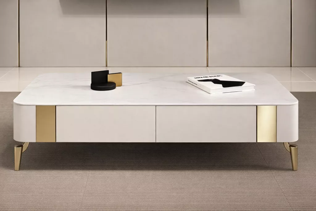 Affluent Marble Top Wooden Coffee Table