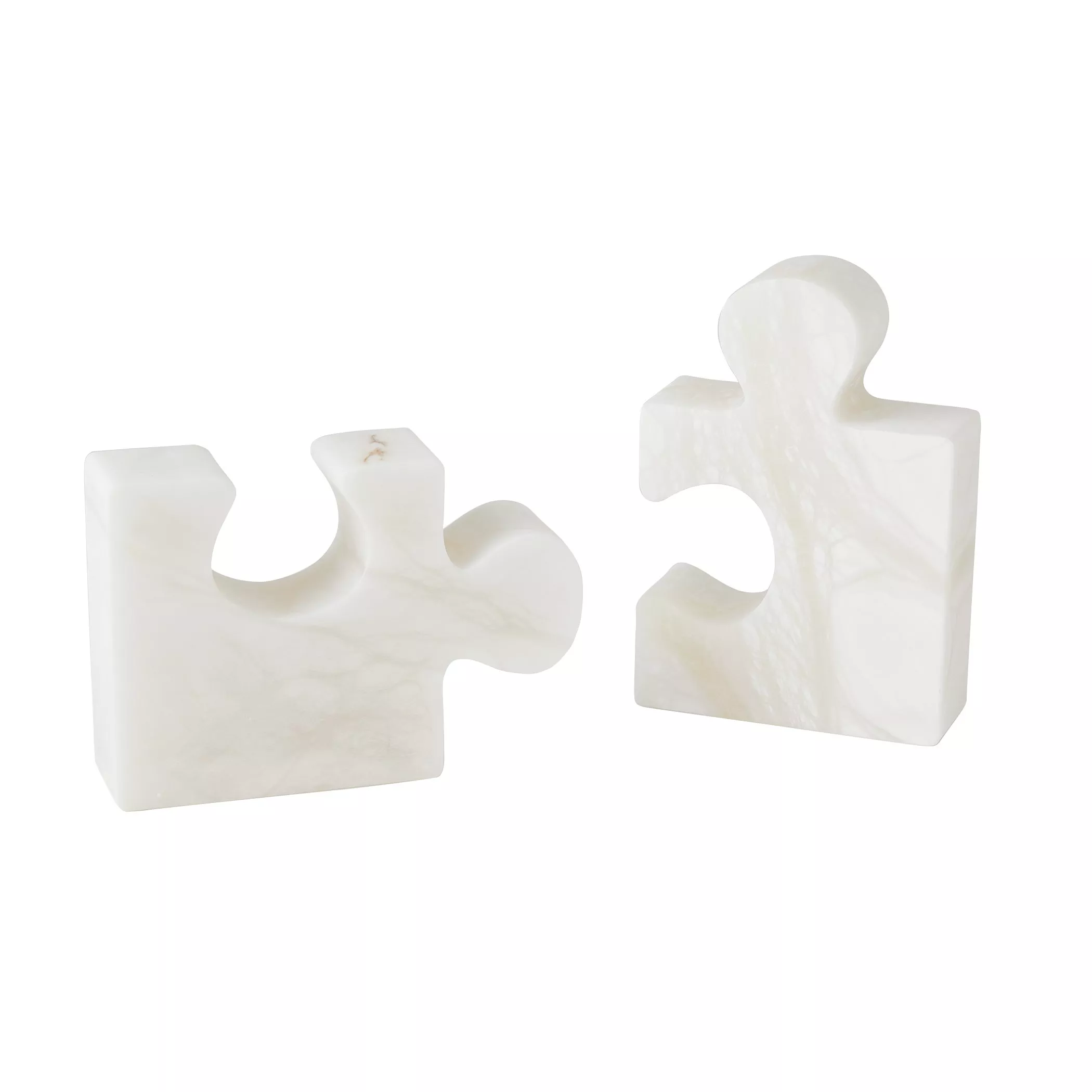 Alabaster Jigsaw Bookends White Pair