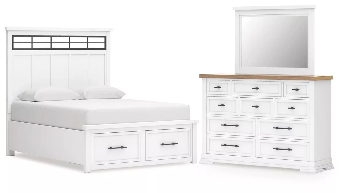 Ashbryn King Panel Storage Bed, Dresser and Mirror