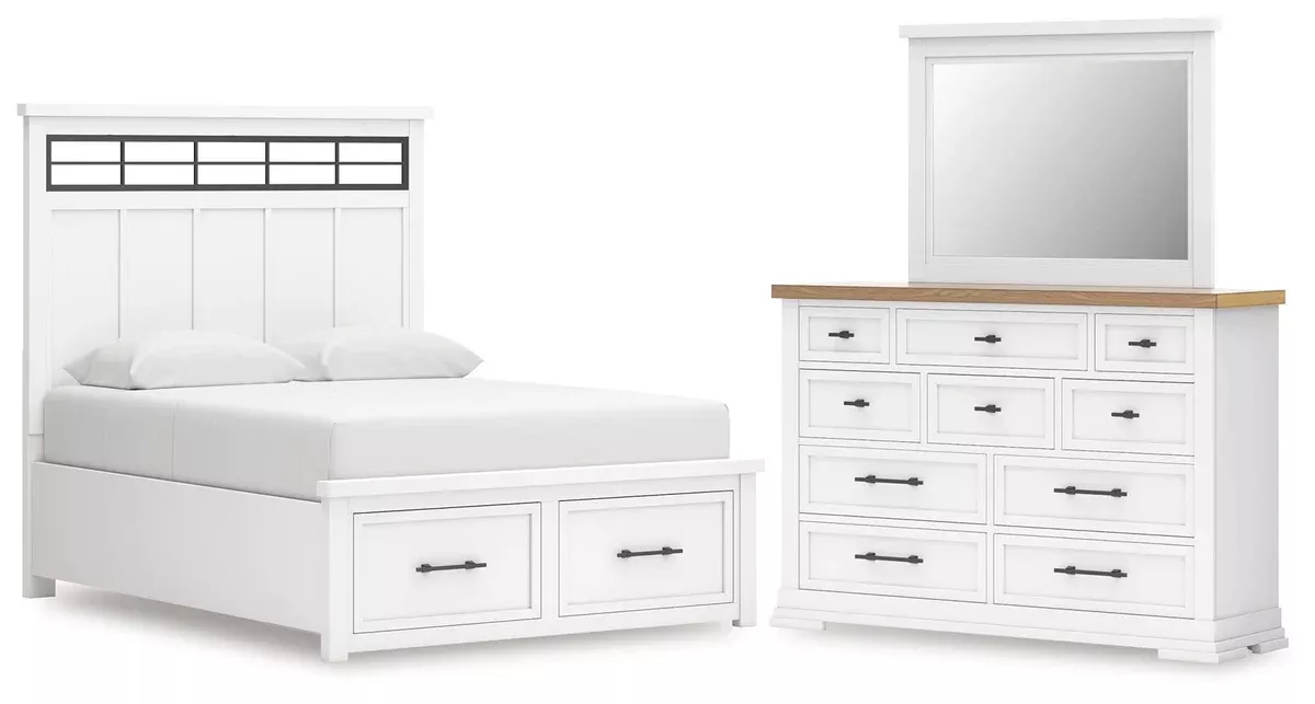 Ashbryn Queen Panel Storage Bed, Dresser and Mirror