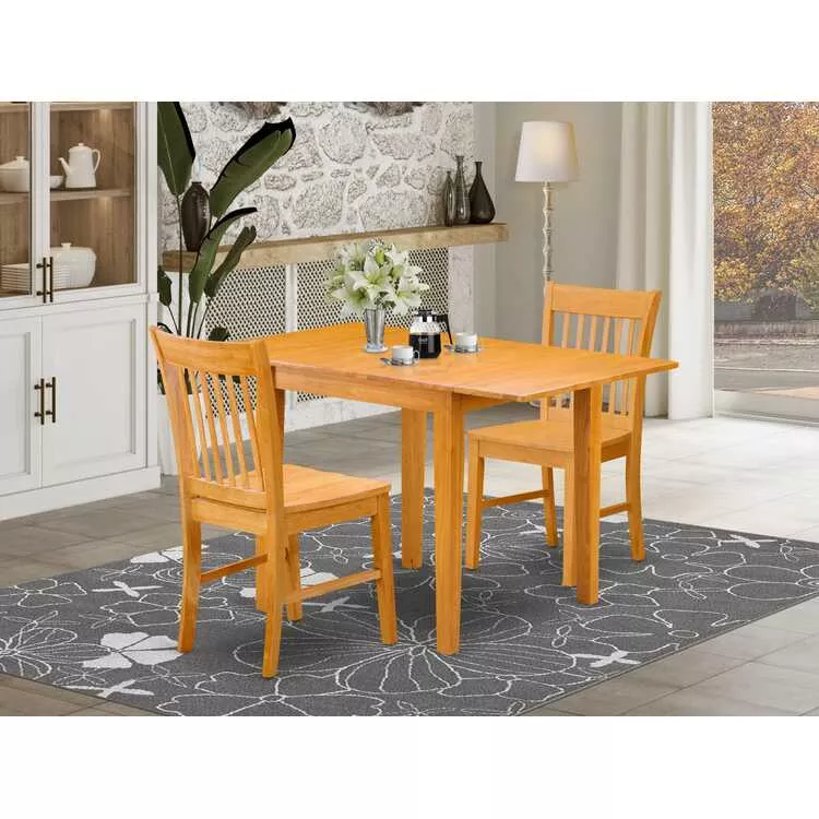 Asian Oak Dining Table Set 3Pc