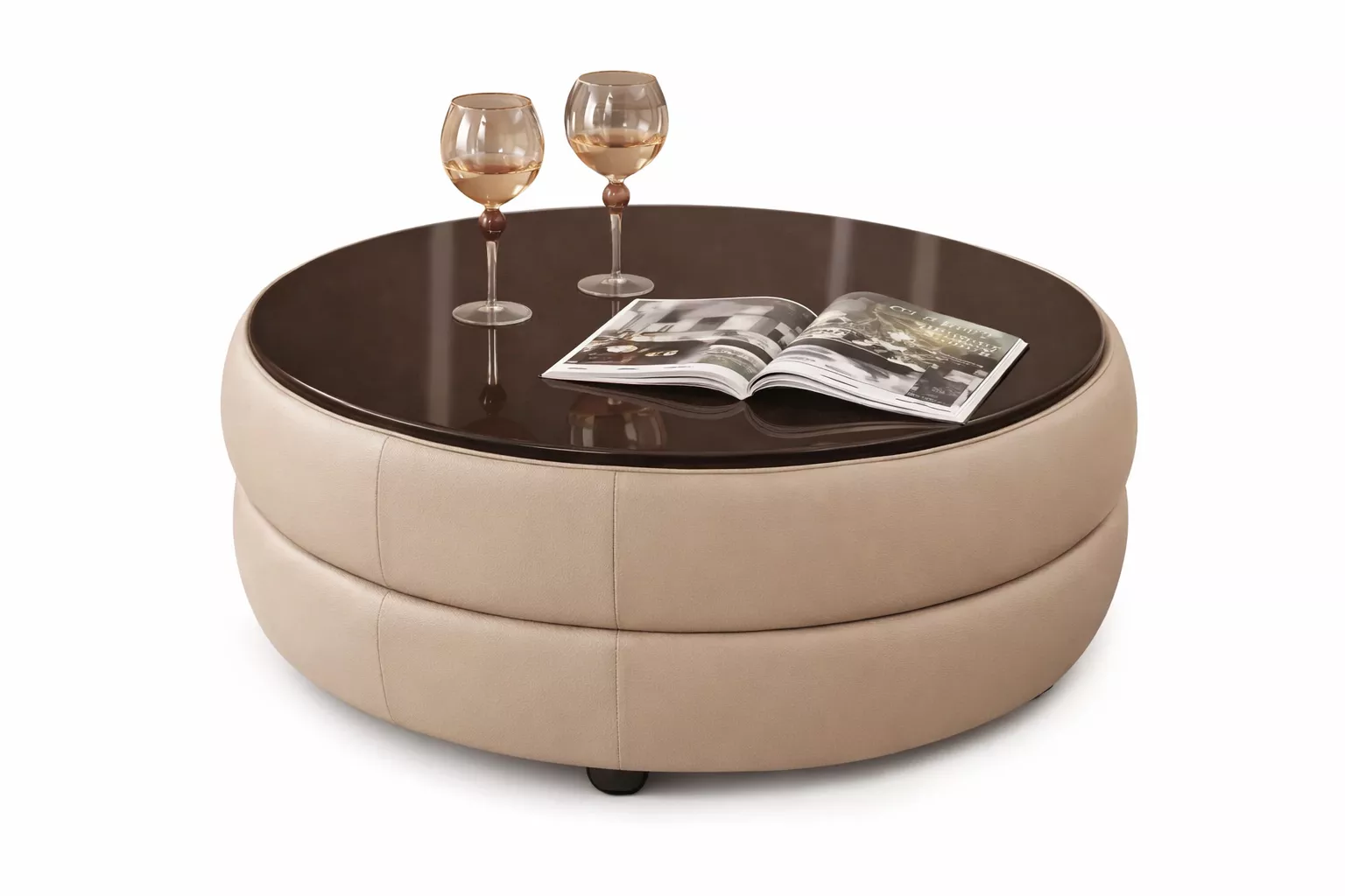Astonishing Round Leather Coffee Table