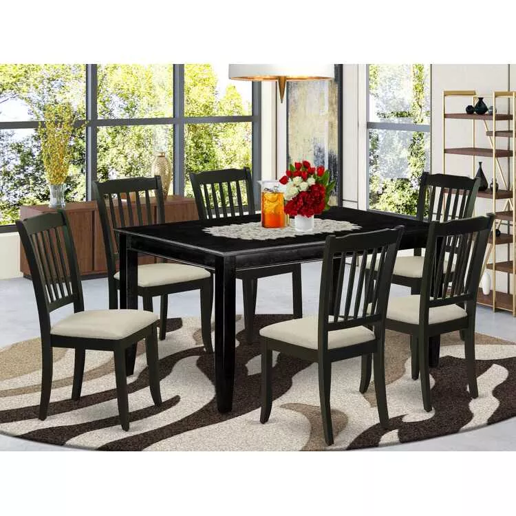 Black 7Pc Dinette Set with Rectangular Kitchen Table & Dining Chairs