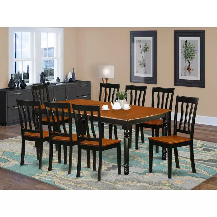 Black Cherry Kitchen Table Set - Solid Wood Seating for 8 People