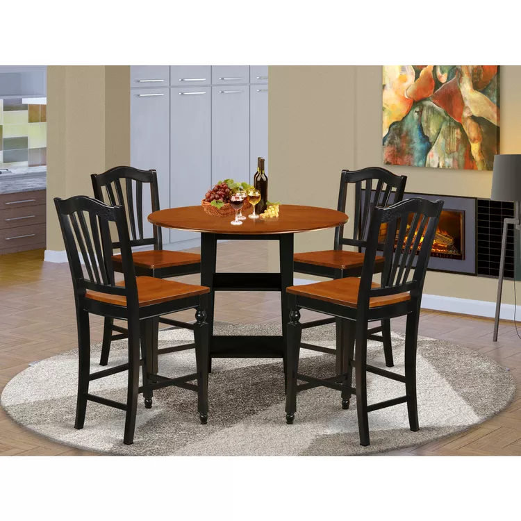 Black & Cherry Round Counter Height Dinette Table & Stools Set