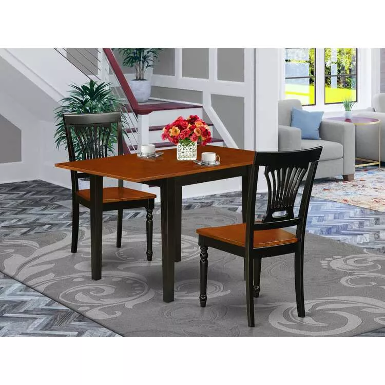 Black Cherry Solid Wood Small Kitchen Table Set With 2 Chairs