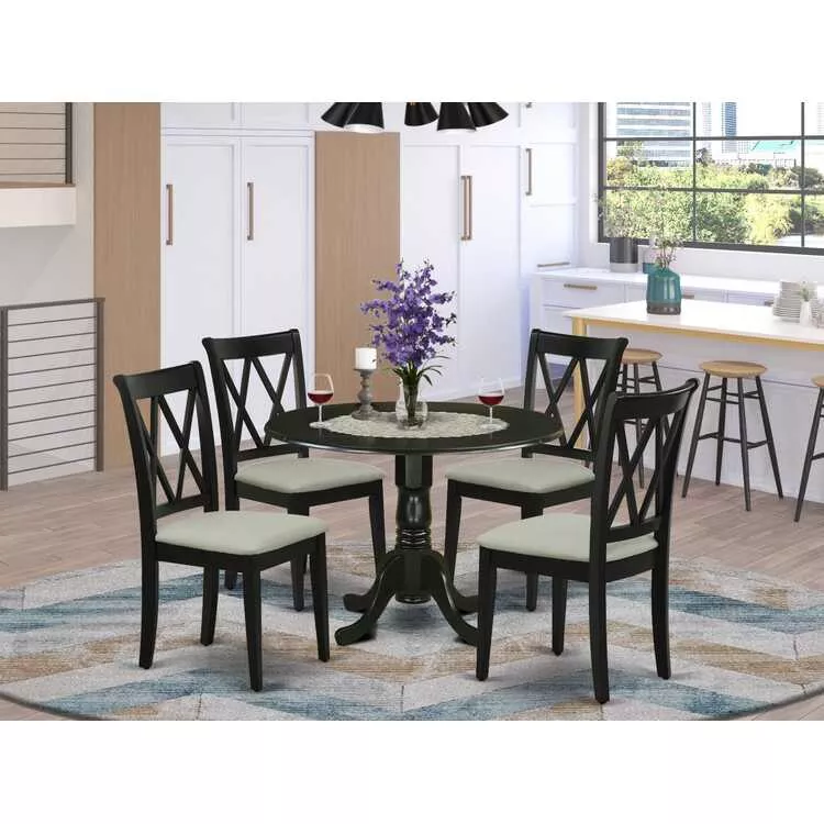 Black Dining Set Round Table Double X Back Chairs