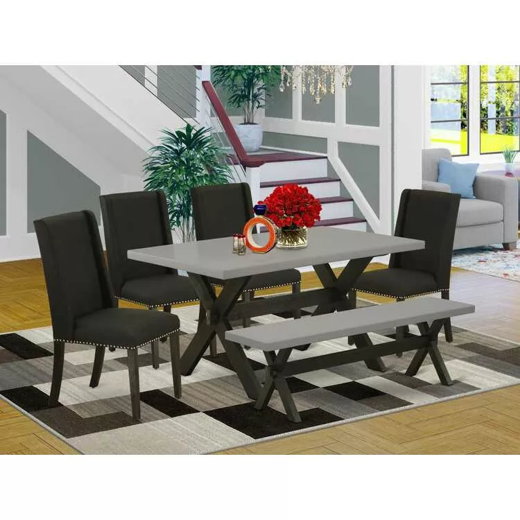 Black Linen Dining Set Chair Kitchen Table