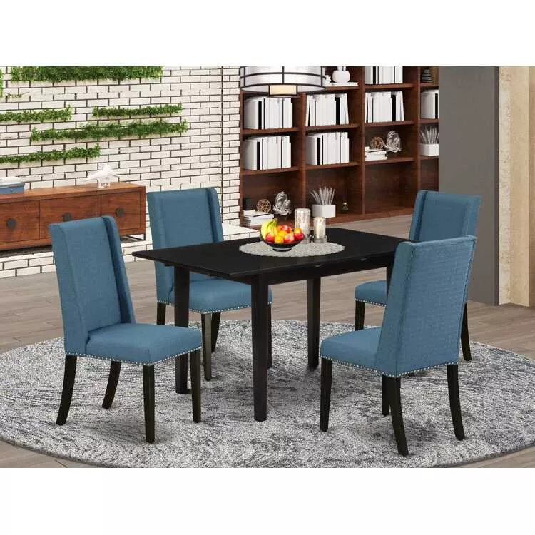 Black Wood Dining Set 5-Pc Nail Head Chairs & Rectangular Table