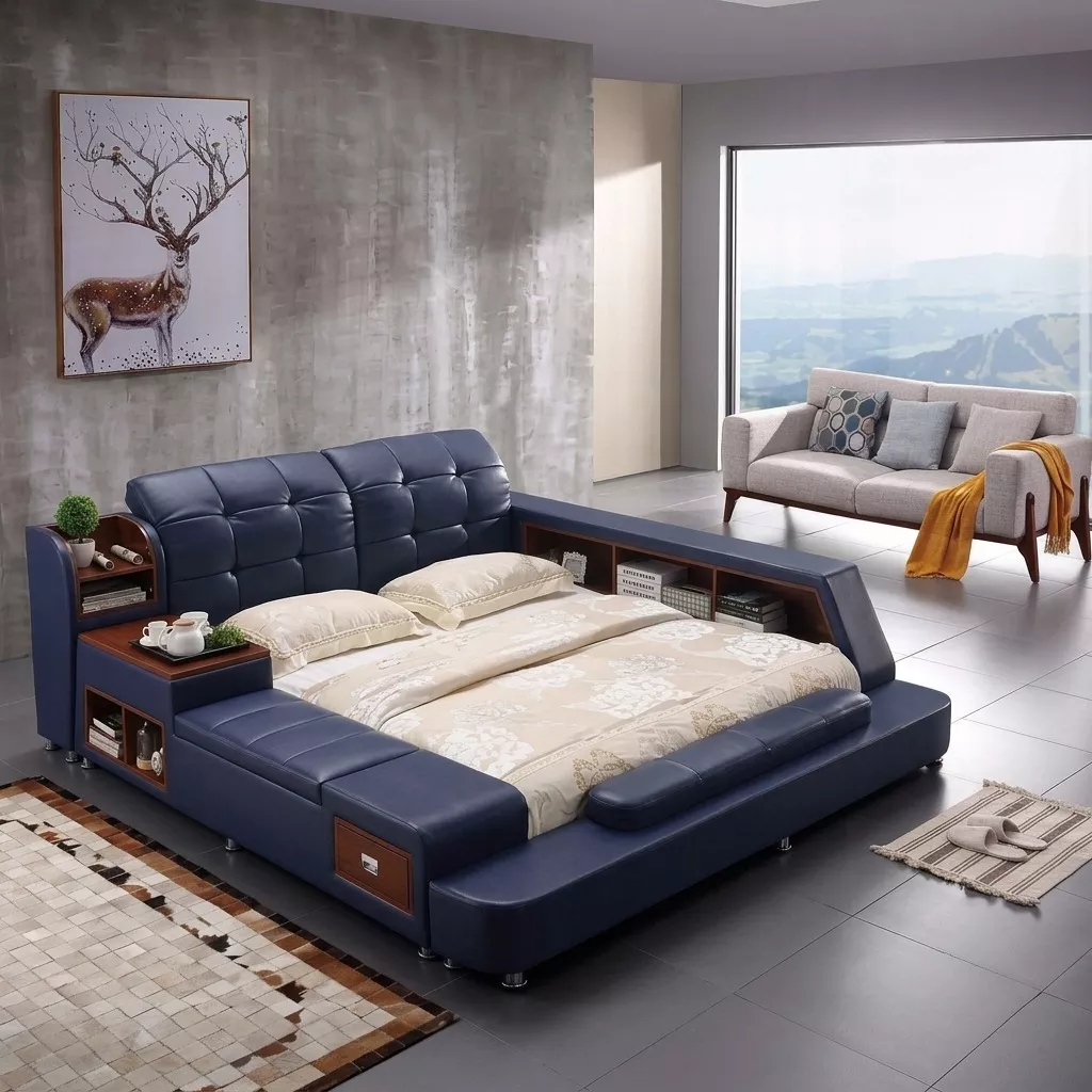 Blue Leather Smart Bed