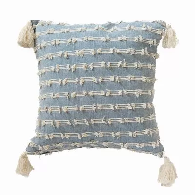 Blue Patterned Cushion With Tassels