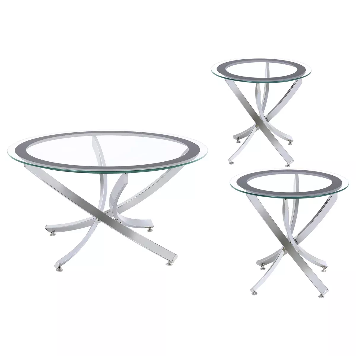 Brooke 3-piece Round Coffee and End Table Set Chrome