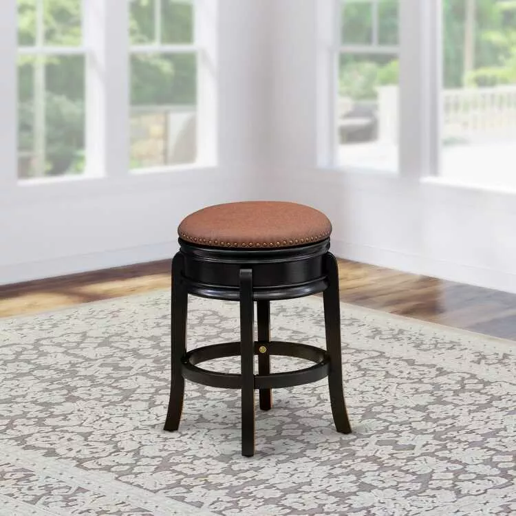 Brown Bar Stool with Round Shape and Solid Wood Legs