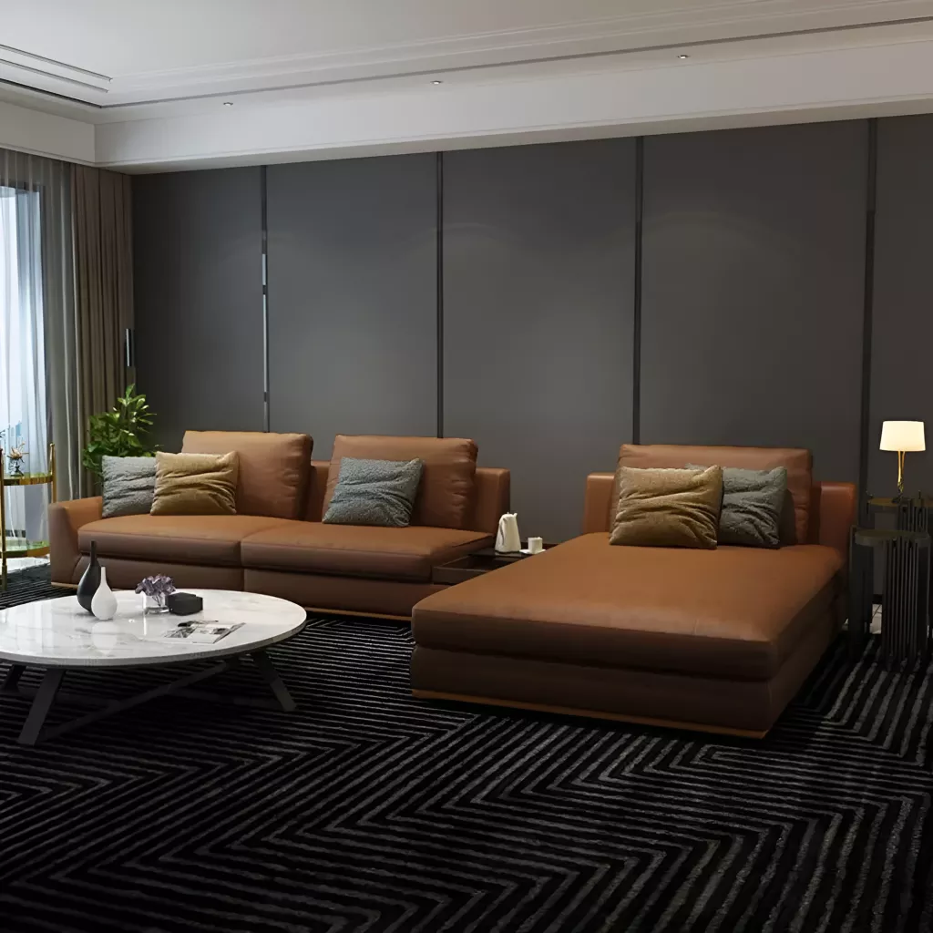 Brown Colored Leather Sectional Sofa