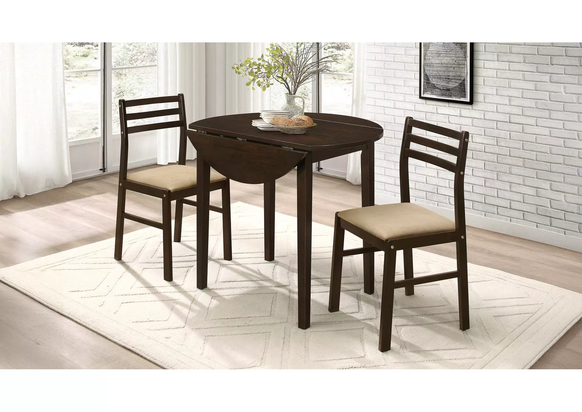Bucknell 3-piece Round Drop Leaf Dining Table Set Cappuccino