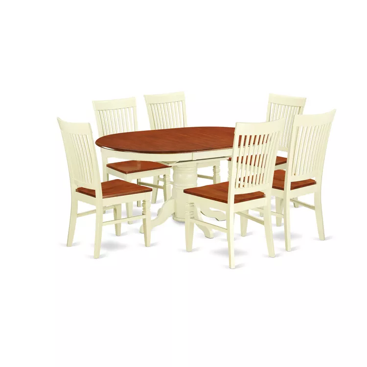 Buttermilk and Cherry Oval Dining Table Set 7 Pc with Extendable Leaf