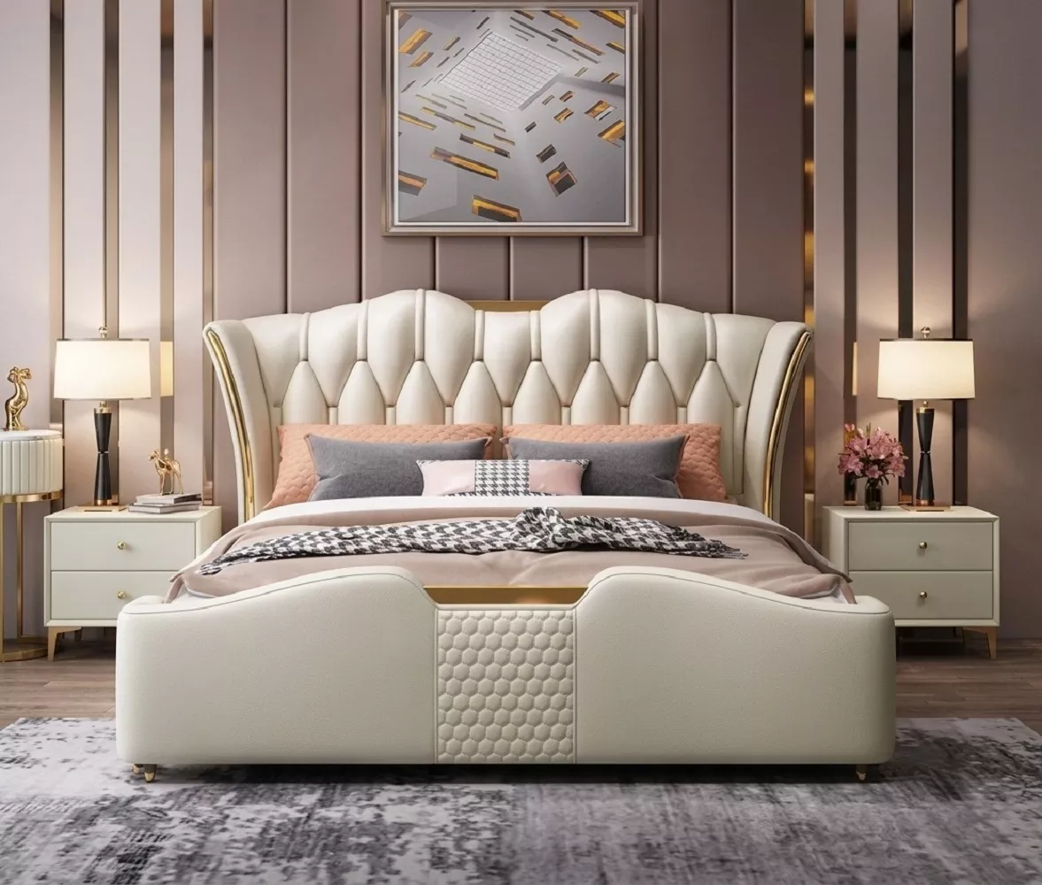Button Tufted Luxury Leather Bed