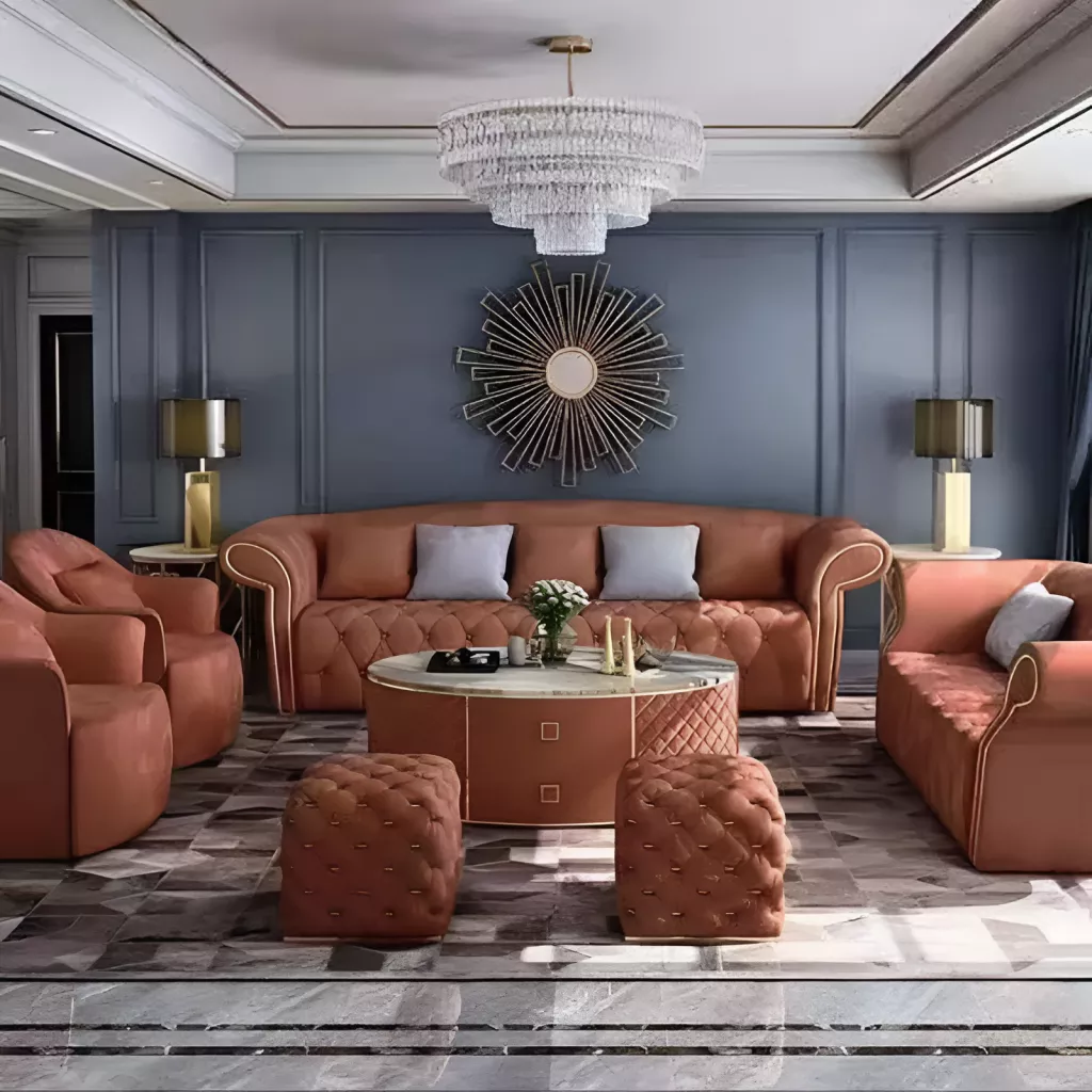Button Tufted Velvet Fabric Sofa Set