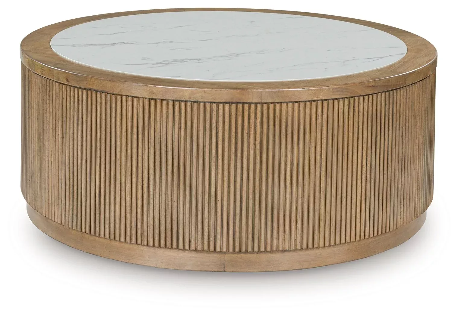 Camdill - Round Cocktail Table - Light Brown / White
