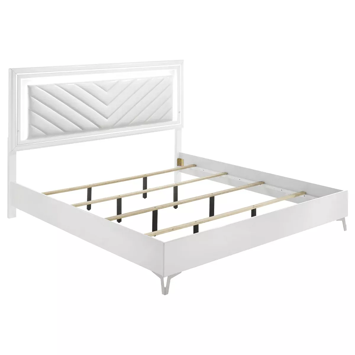 Cassia Eastern King LED Panel Bed White High Gloss