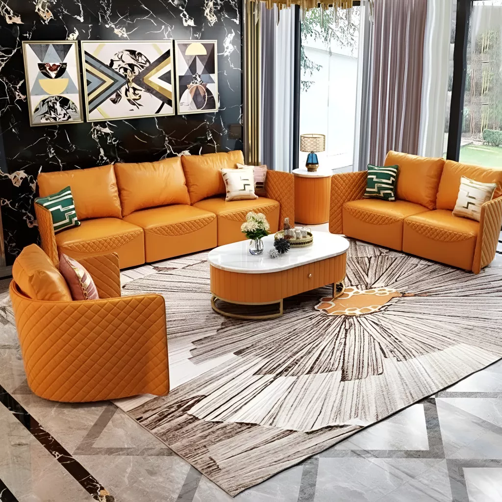 Century Style Leather Sofa Set