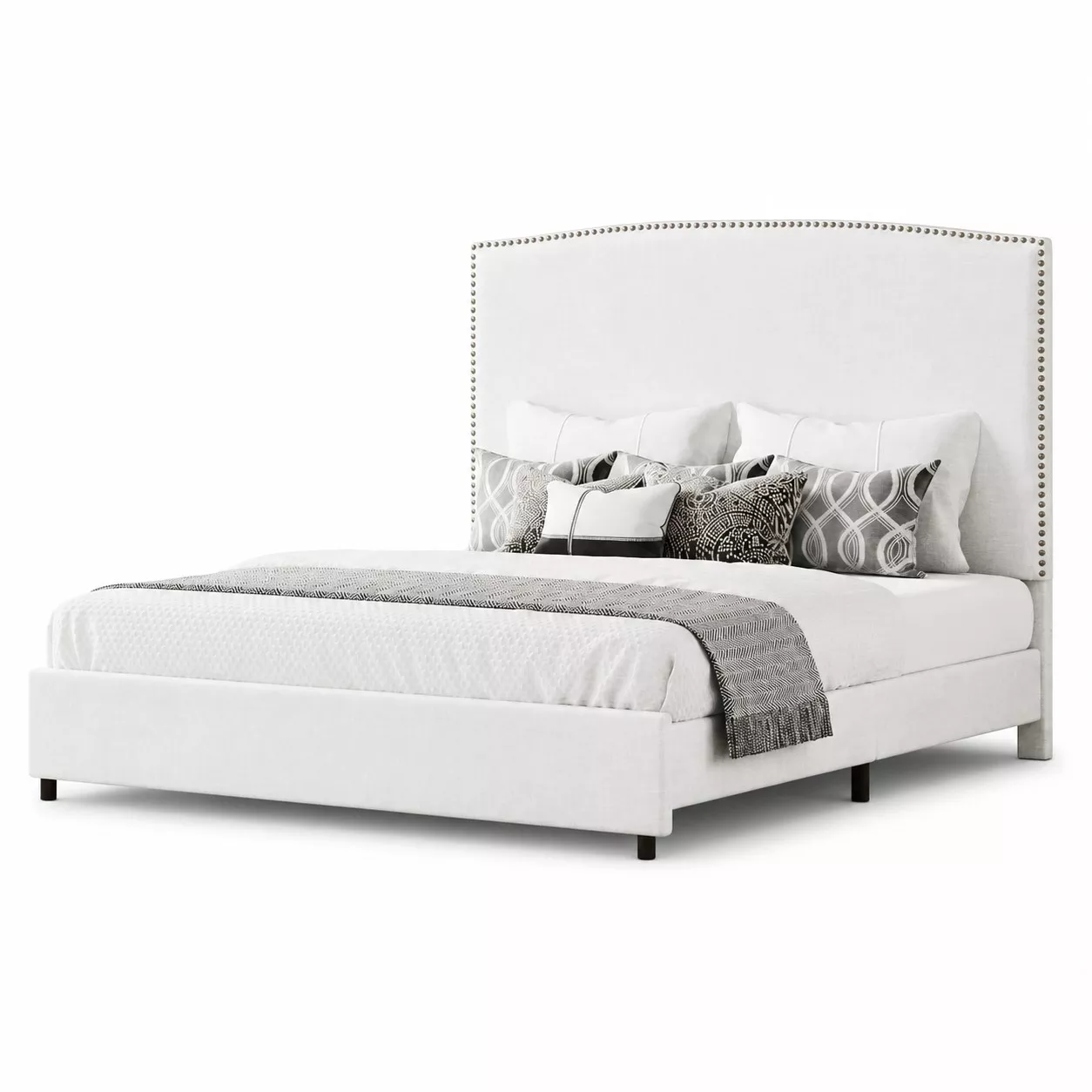 Chenille Fabric Upholstered Queen Platform Bed