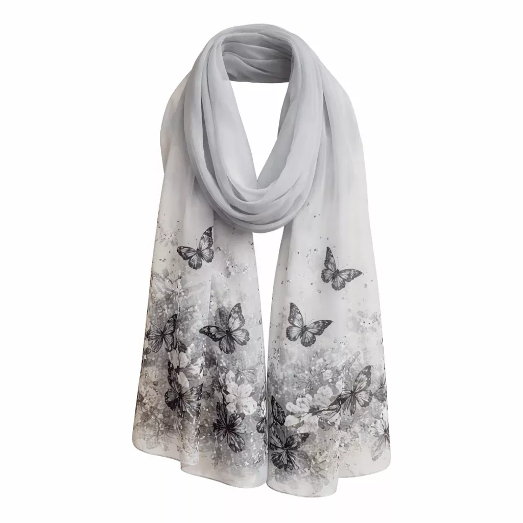 Chiffon Scarf - Grey Butterflies