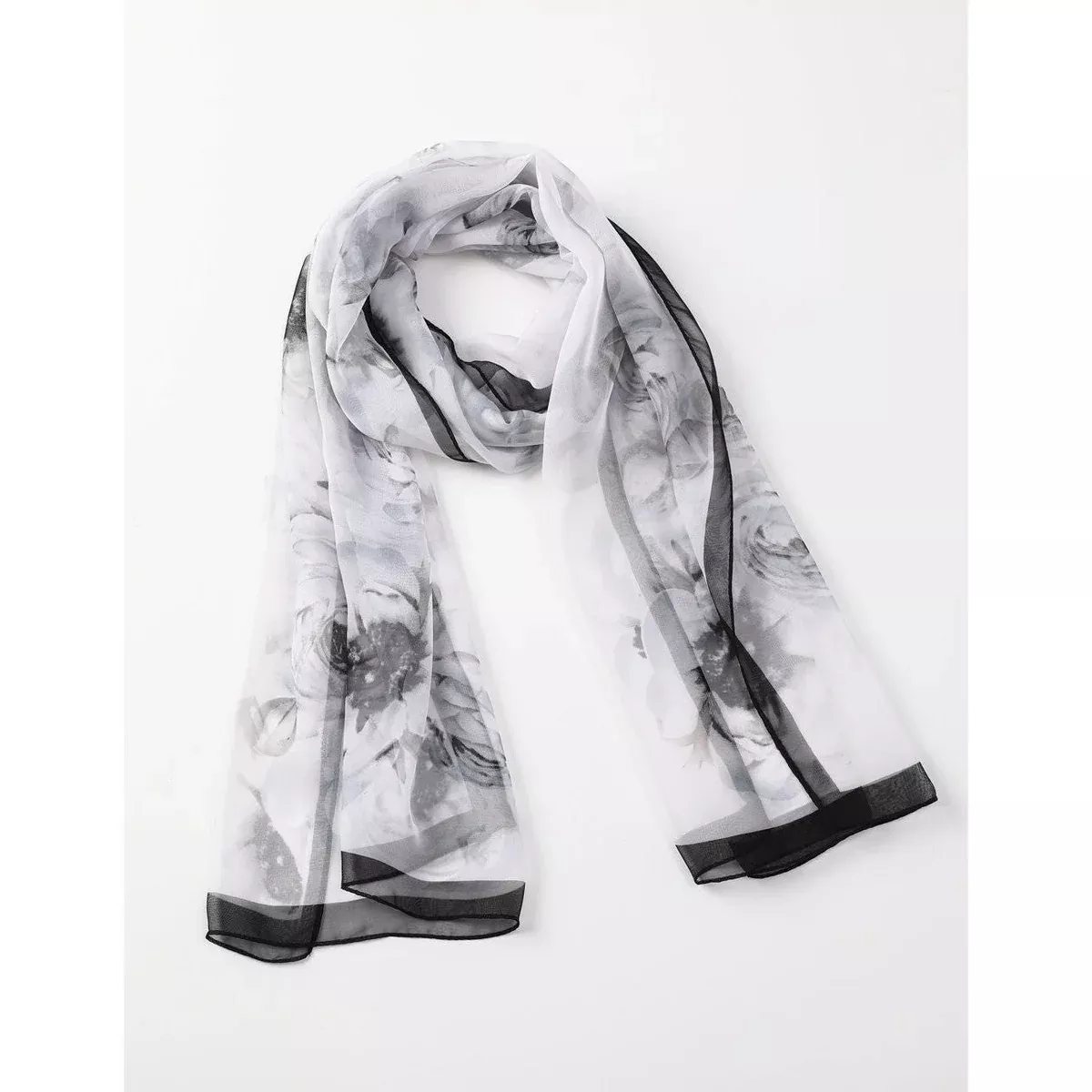 Chiffon Scarf - Grey Scale Roses