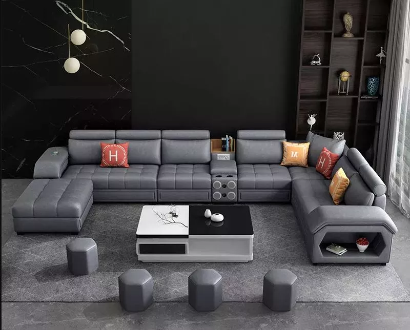 Comfortable U-Shaped Sectional Leather Sofa Set