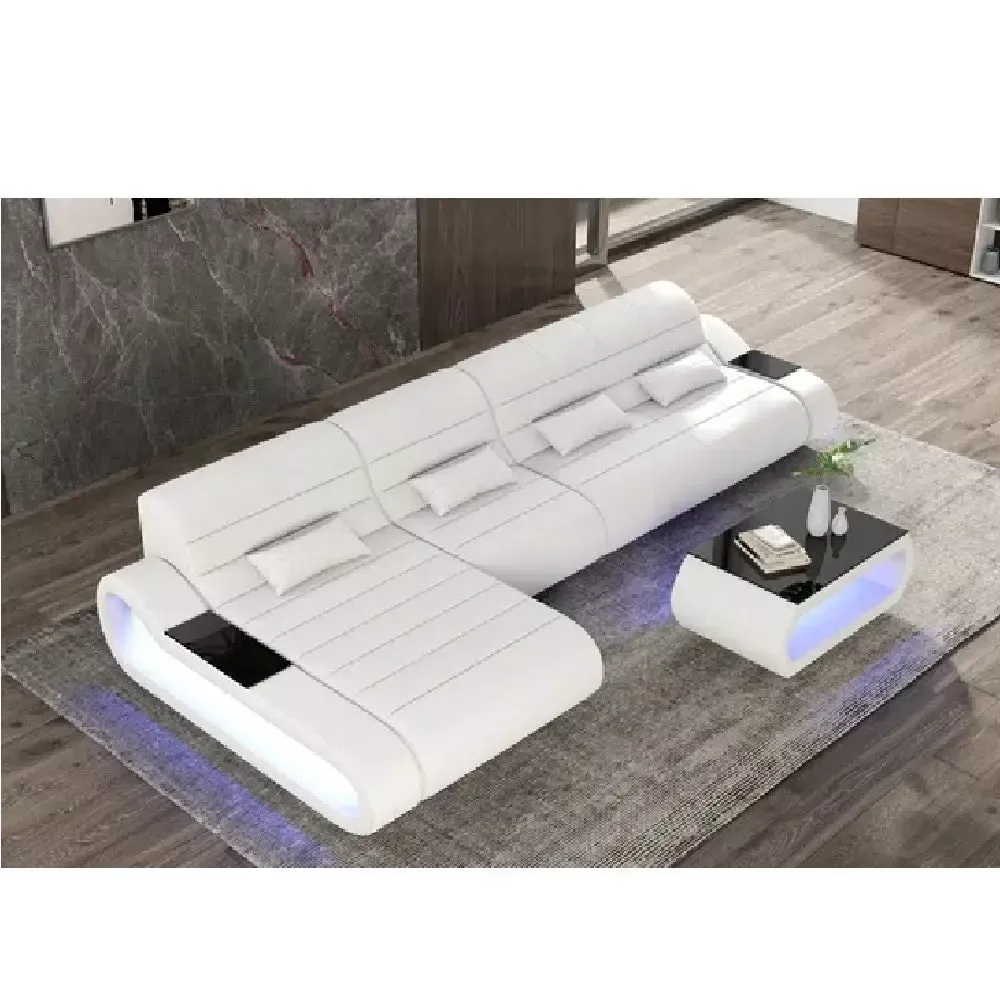 Compact Size LED Leather Sectional Sofa