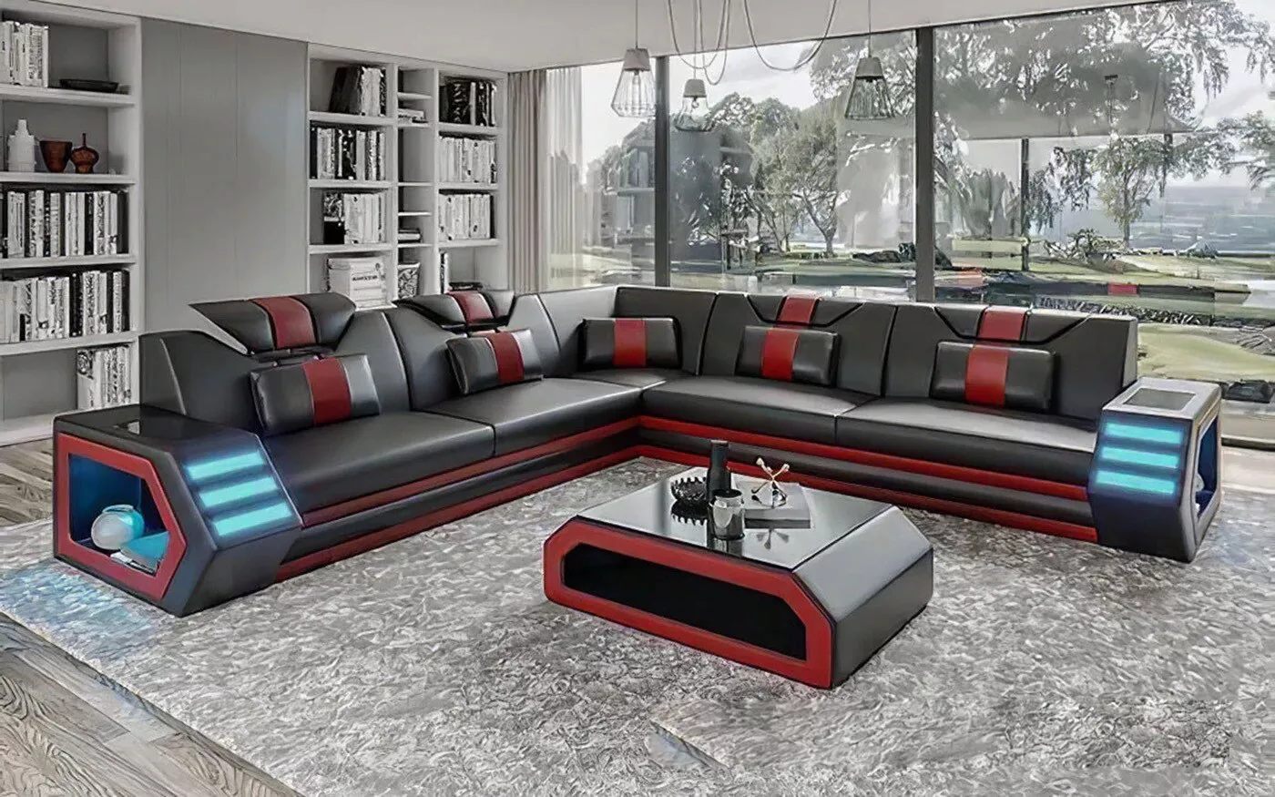 Compact Size LED Leather Sofa Couch