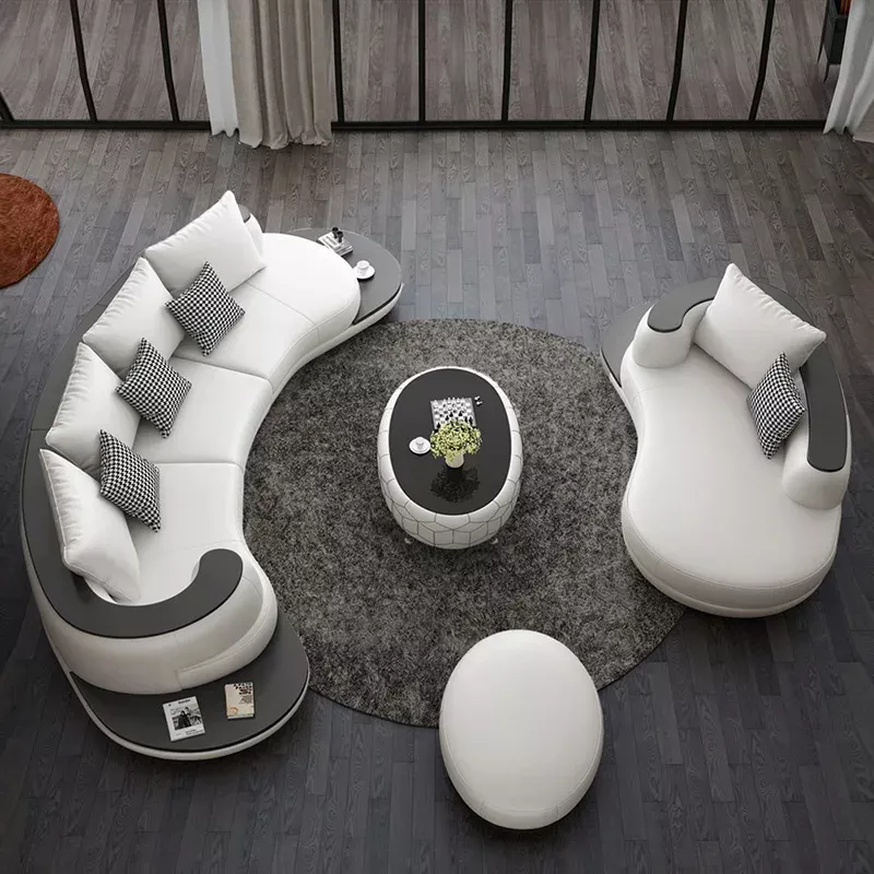 Contemporary Curvy Leather Sofa Set