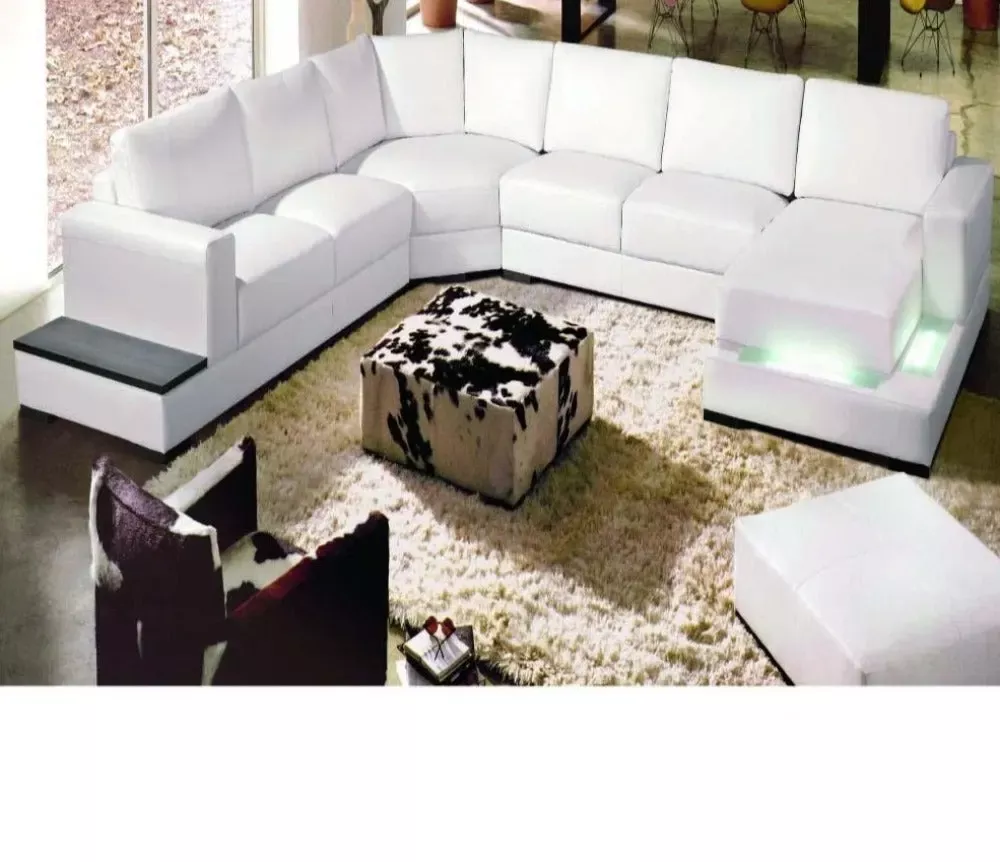 Contemporary Leather Sectional Sofa With LED