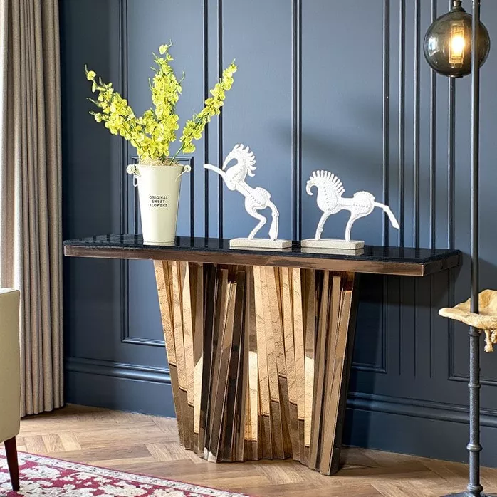 Contemporary Rectangular Marble Top Console Table