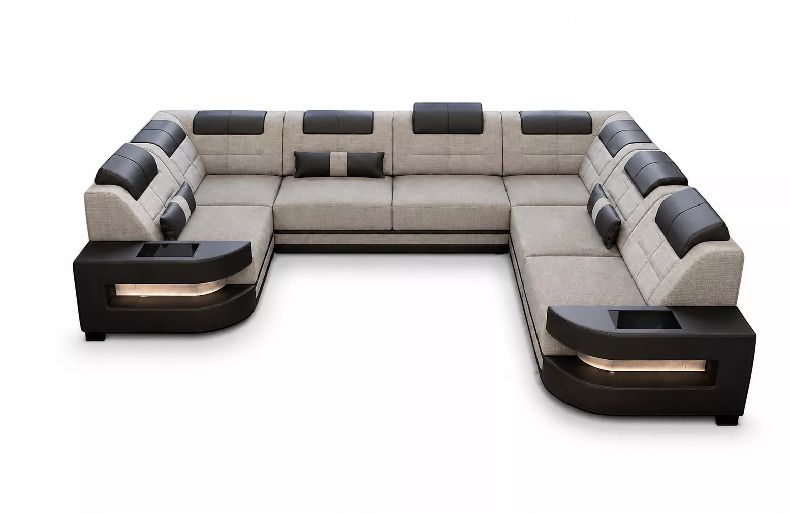 Contemporary U-Shape LED Fabric Leather Sofa