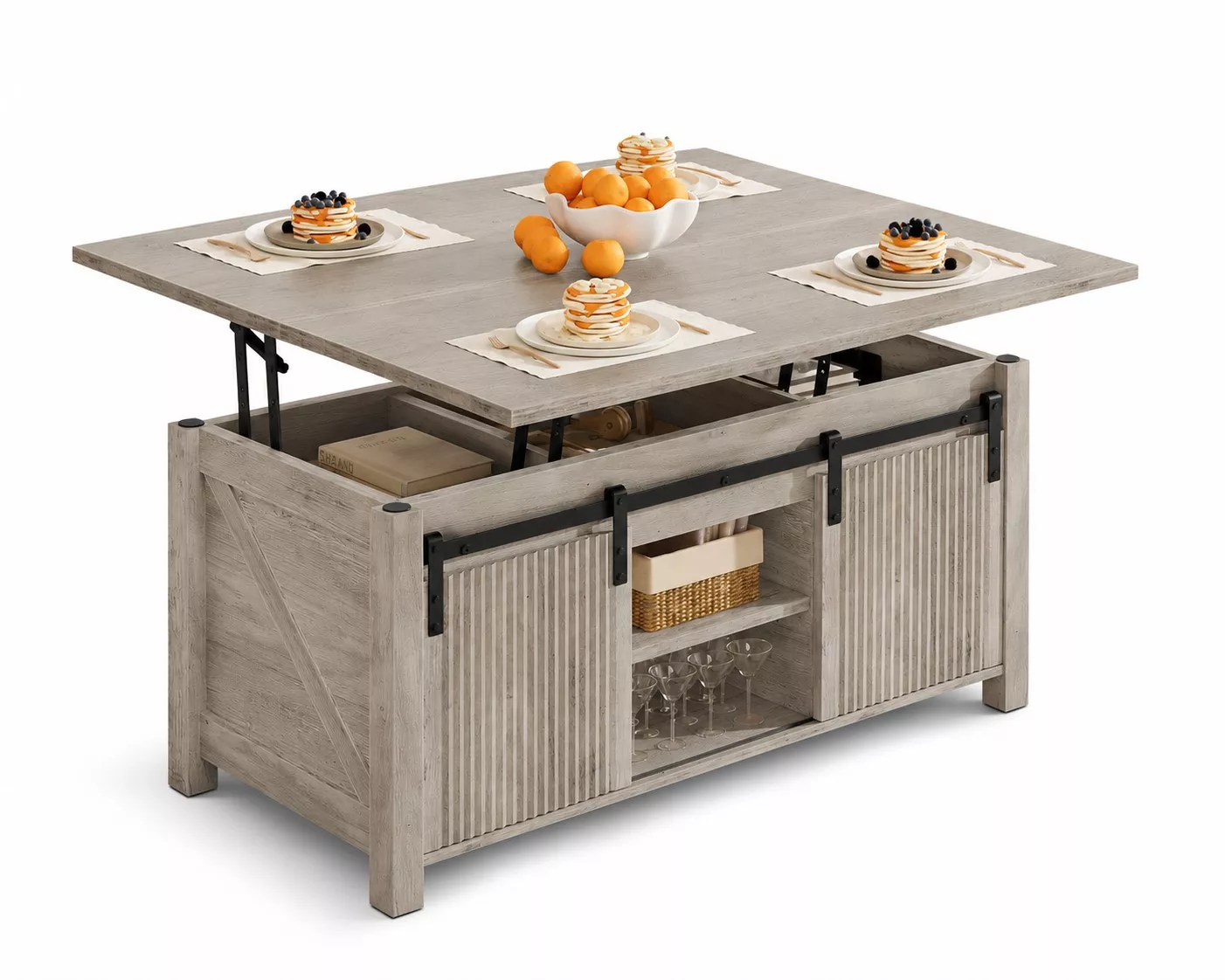 Convertible Rectangular Wooden Coffee Table