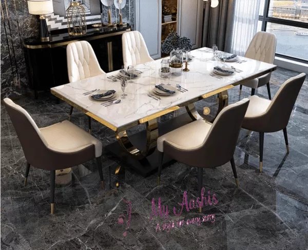 Creamy White Rectangle Marble Dining Table
