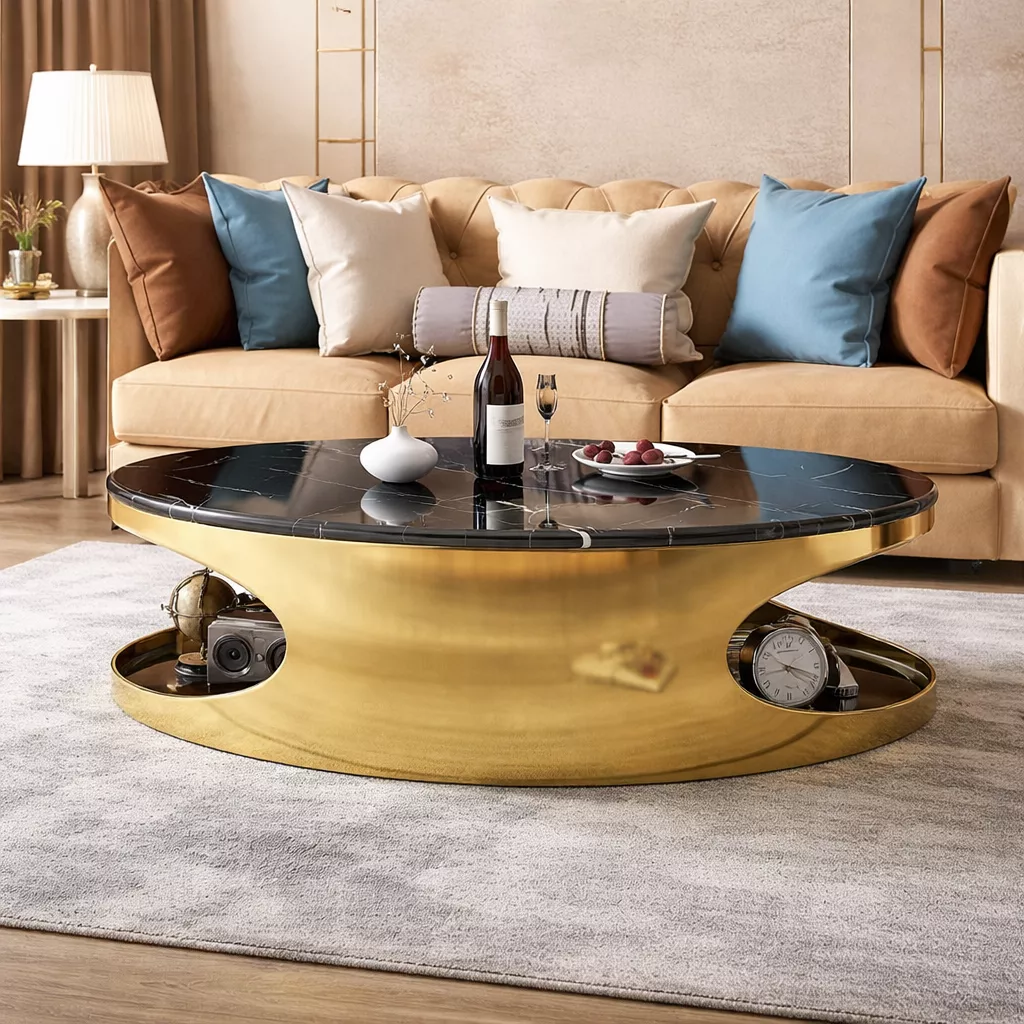 Creative Metal Base Marble Top Coffee Table