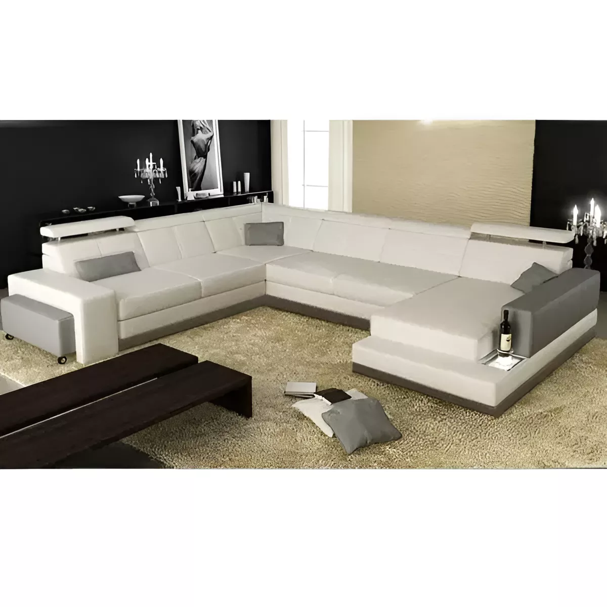 Customizable LED Leather Sectional Sofa