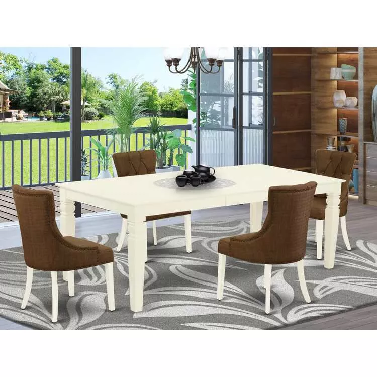 Dark Coffee Dining Set - Rectangle Table & 4 Parson Chairs