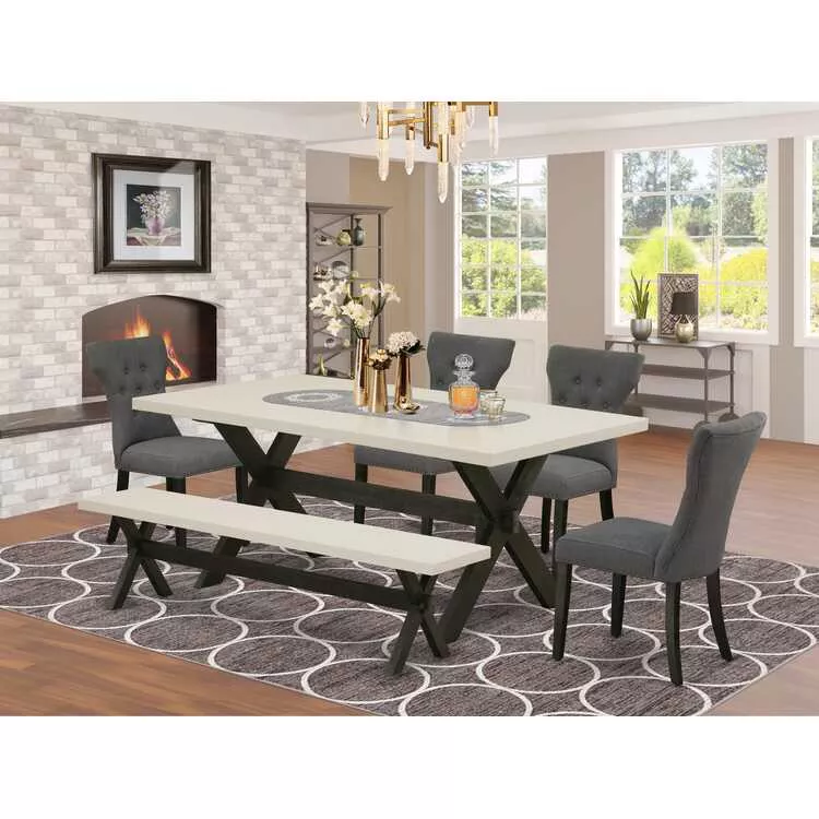 Dark Gotham Grey Linen Fabric Dining Set
