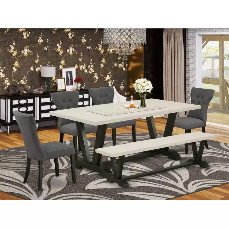 Dark Grey Modern Dining Set 6-Piece Parson & Rectangular Table