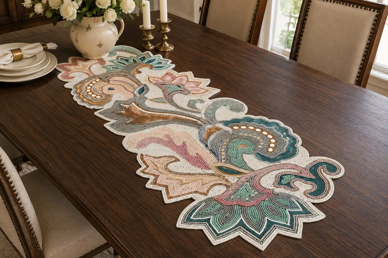 Decorative Multicolor Beaded Table Runner