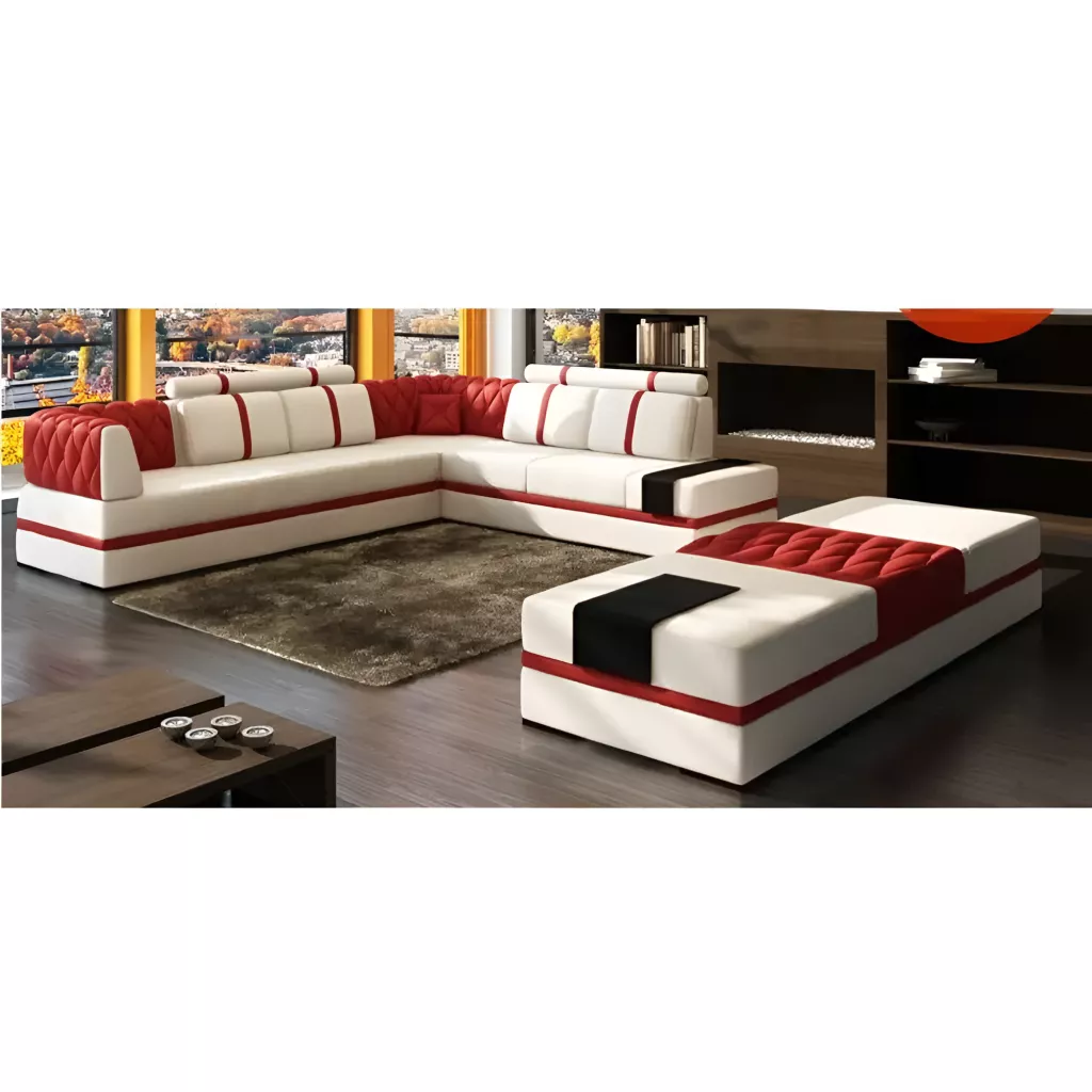 Diamond Tufted Leather Sectional Sofa