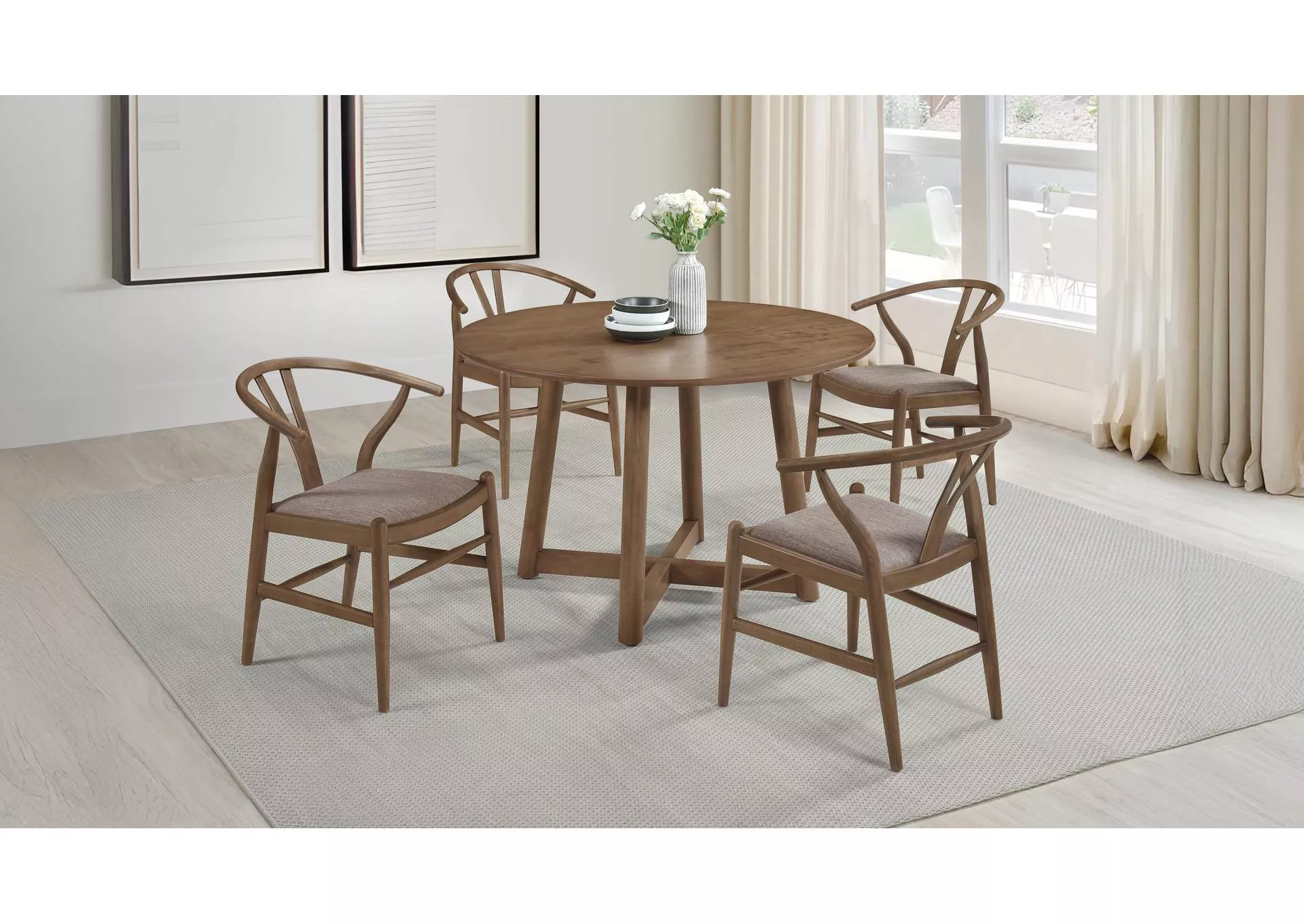 Dinah 5-piece Round Solid Wood Dining Set Walnut