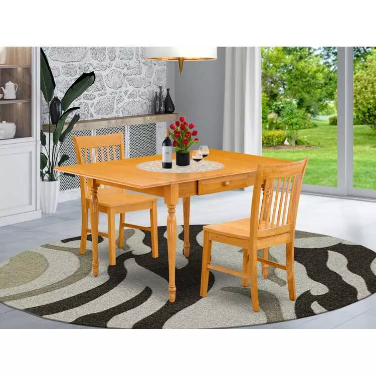 Dining Room Set - Oak Finish Drop Leaf Table 2 Chairs