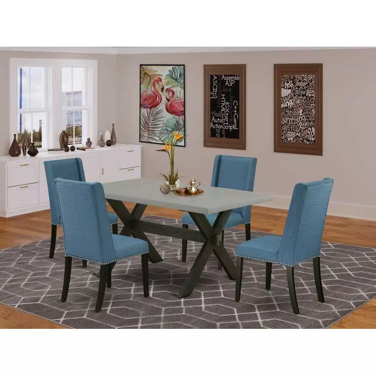 Dining Set 5-Pc Upholstered Chairs Rectangular Table