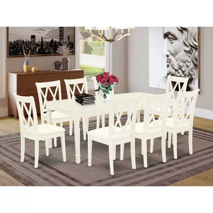 Dining Set 9Pc Linen White Finish