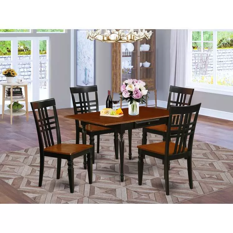 Dining Set Black Cherry Finish Drop Leaf Table & 4 Kitchen Chairs