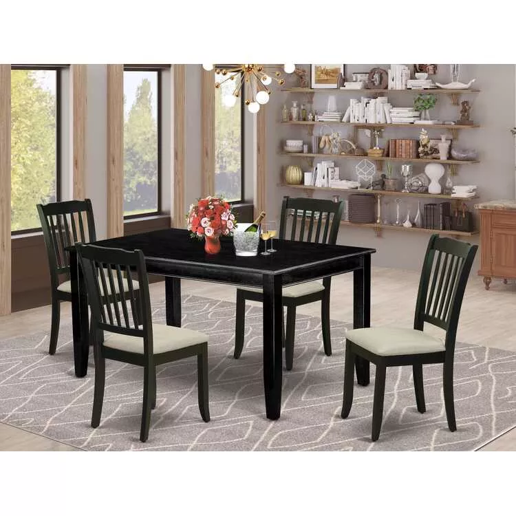Dining Set Black Finish 5Pc Kitchen Table Chairs